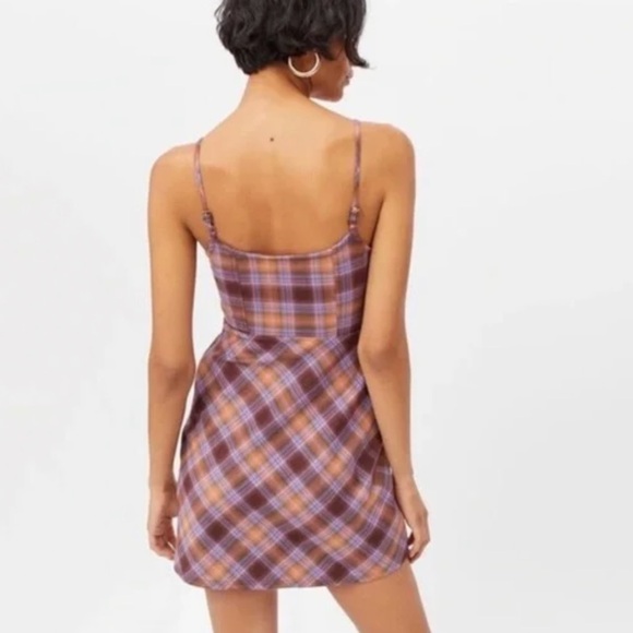 NEW Urban Outfitters Keya Purple Orange Plaid Sleeveless Mini Dress - Picture 3 of 8